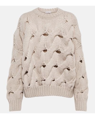 Brunello Cucinelli Openwork Cashmere Sweater - Natural