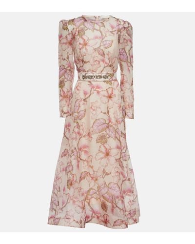 Zimmermann Robe midi Matchmaker en lin et soie - Rose