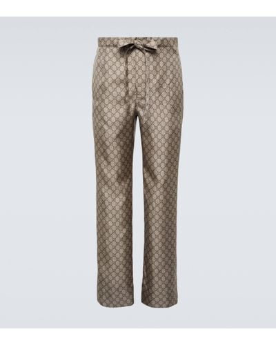 Gucci GG Silk Straight Trousers - Natural