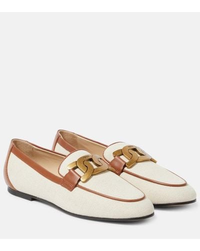 Tod's Catena Leather-trimmed Canvas Loafers - White
