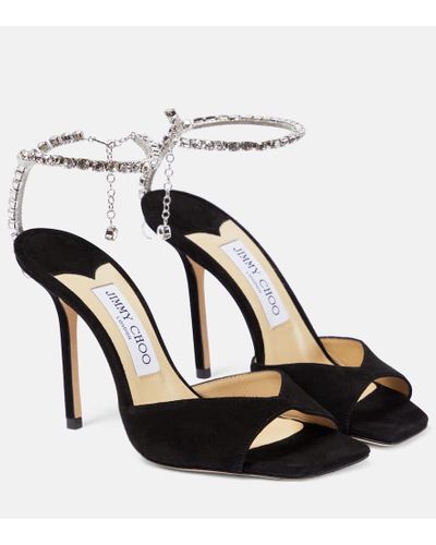 Jimmy Choo Saeda 100 Sandalen Aus Veloursleder Mit Kristallen - Schwarz