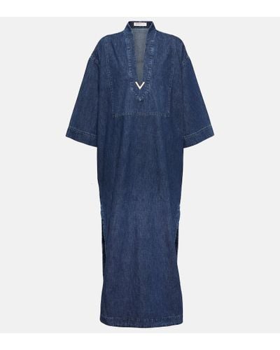 Valentino Caftan en denim de chambray adornado - Azul