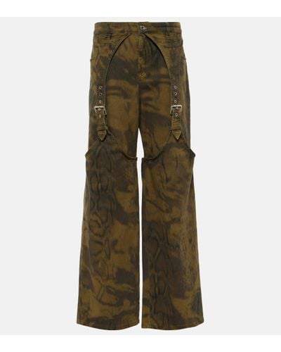 Blumarine Printed Denim Wide-leg Trousers - Green