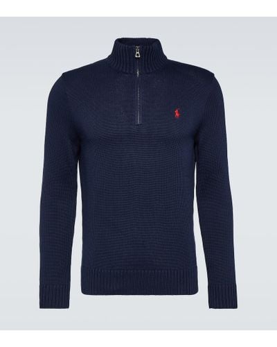 Polo Ralph Lauren Logo Cotton Half-zip Sweater - Blue