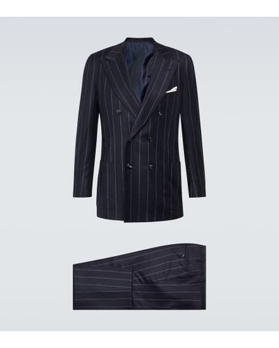 Kiton Chalk Stripe Wool And Cashmere Suit - Blue