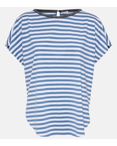 Brunello Cucinelli Oversized Striped Cotton T-shirt - Blue