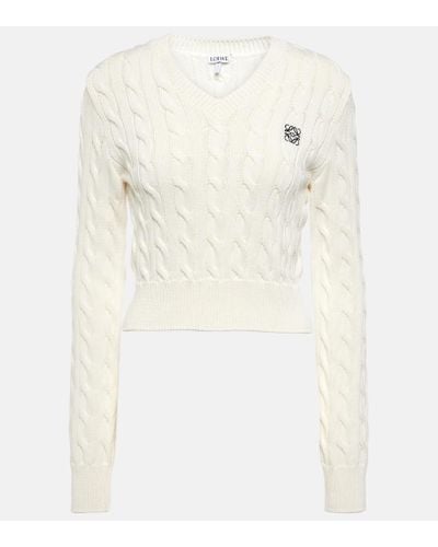 Loewe Anagram Cable-knit Cotton Sweater - White