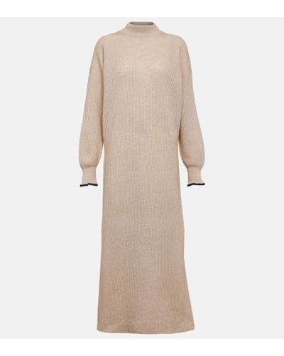 Brunello Cucinelli Alpaca And Cotton Midi Dress - Natural