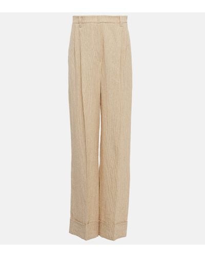 Brunello Cucinelli Pantalon ample en lin a taille haute - Neutre