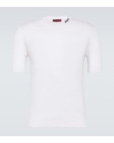 Gucci T-shirt in seta e cotone con logo - Bianco