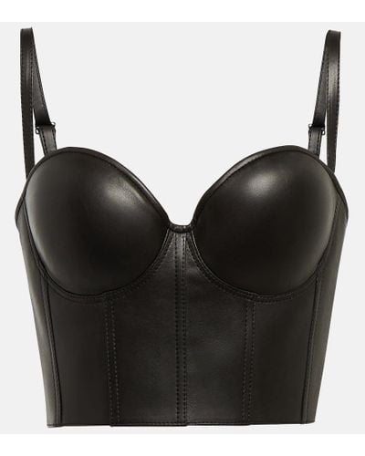 Alexander McQueen Sweetheart-neckline Cropped Leather Top - Black