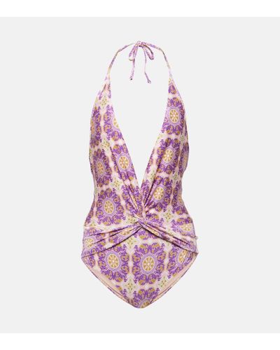 Adriana Degreas Exotic Coral Printed Halterneck Swimsuit - Pink