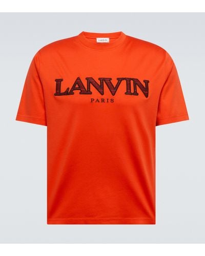 Lanvin Logo Embroidered Cotton T-shirt - Orange
