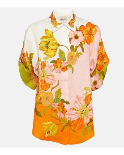 ALÉMAIS Camisa Silas de lino estampado - Naranja