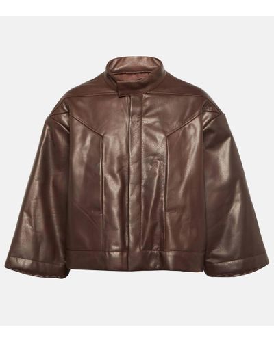 Rick Owens Chaqueta de piel cropped - Marrón