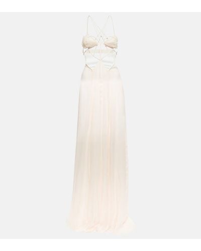 Nensi Dojaka Bridal Cutout Silk Chiffon Gown - White