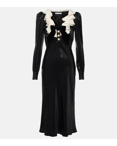 Alessandra Rich Glossy Black Midi Kleid - Negro
