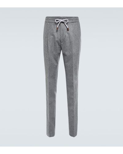 Brunello Cucinelli Drawstring Wool Pants - Gray