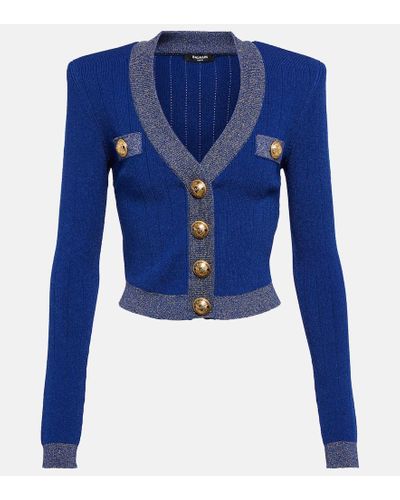 Balmain Cardigan de punto con ribetes - Azul