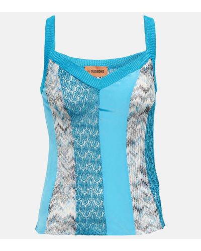 Missoni Striped Silk-blend Top - Blue