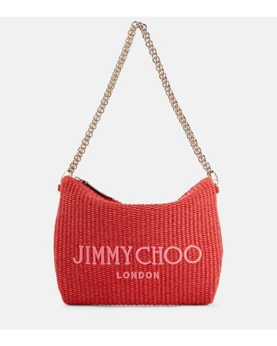 Jimmy Choo Callie Logo Raffia Shoulder Bag - Red