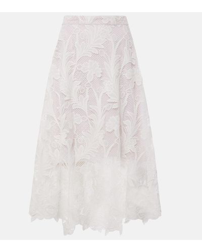 Oscar de la Renta Floral Guipure Lace Midi Skirt - White