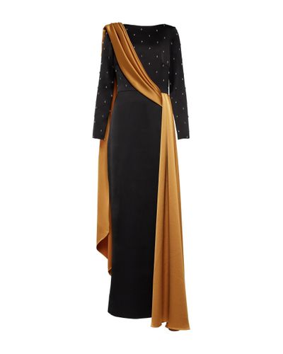 Rasario Bicolor Draped Satin Gown - Black