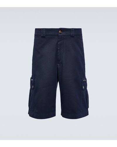 Brunello Cucinelli Cotton Gabardine Cargo Shorts - Blue