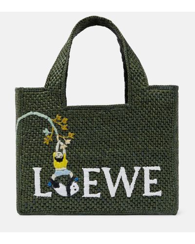 Loewe X Suna Fujita tote Font Small de rafia - Verde