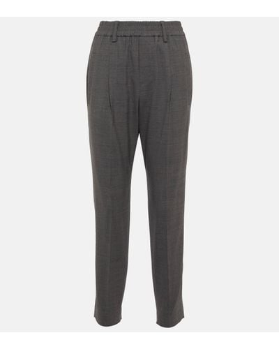 Brunello Cucinelli Embellished Wool-blend Trousers - Grey