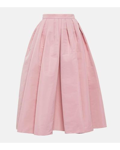 Alexander McQueen Pleated Polyfaille Midi Skirt - Pink
