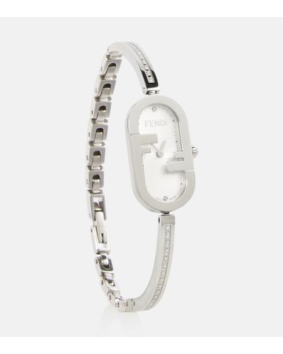 Fendi Uhr O'Lock aus Edelstahl mit Diamanten - Weiß