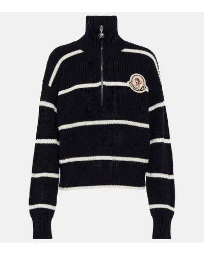 Moncler Striped Half-zip Sweater - Black
