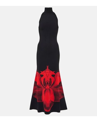 Alexander McQueen Ethereal Orchid Maxi Dress - Red