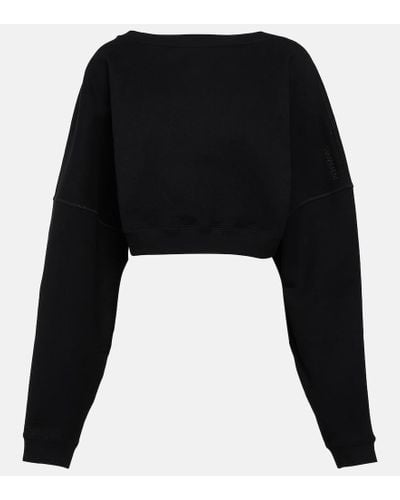 Saint Laurent Logo Embroidered Cropped Cotton Sweatshirt - Black
