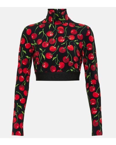 Dolce & Gabbana Cherry Jersey Crop Top - Red