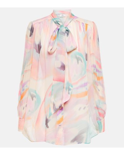 Etro Printed Tie-neck Silk Shirt - Pink