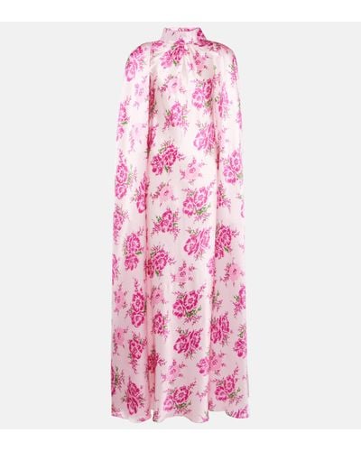 Rodarte Caped Floral Silk Satin Gown - Pink