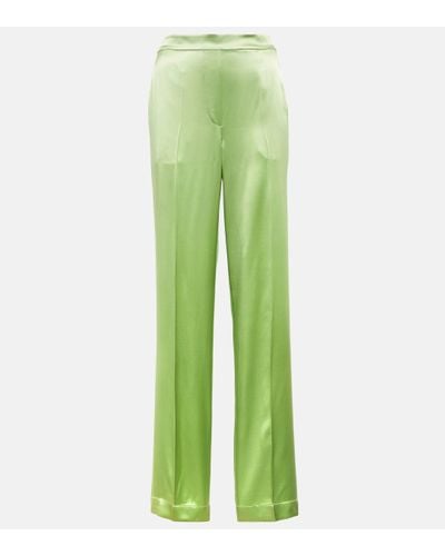JOSEPH Tova Straight Silk Satin Trousers - Green