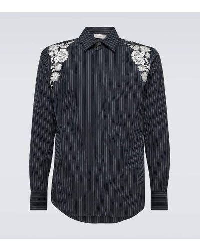 Alexander McQueen Embroidered Pinstripe Cotton-blend Shirt - Blue