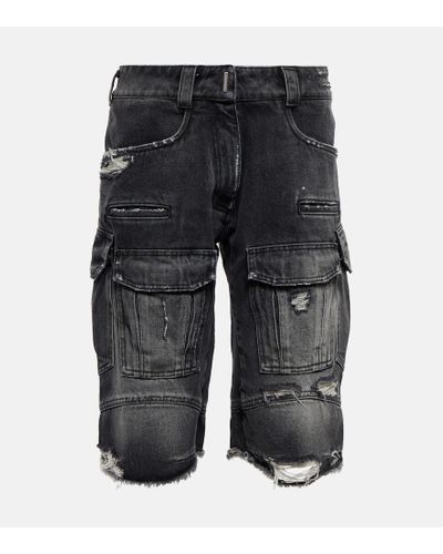 Givenchy Distressed Denim Cargo Shorts - Gray