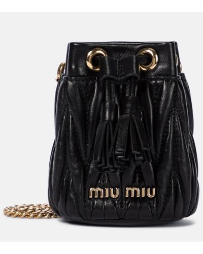 Miu Miu Bucket-Bag Mini aus Leder - Schwarz