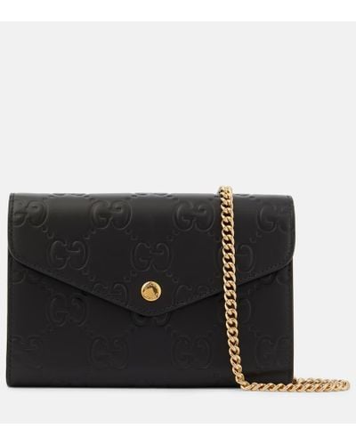 Gucci GG Debossed Leather Wallet On Chain - Black