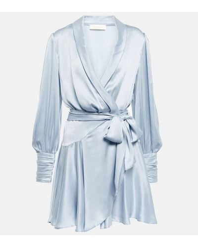 Zimmermann Robe portefeuille en satin de soie - Bleu