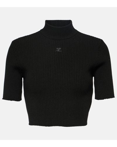 Courreges Top cropped in maglia a coste - Nero