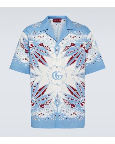 Gucci Double G Bandana Print Cotton Shirt - Blue