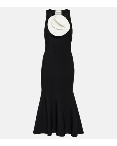 Roland Mouret Floral-applique Midi Dress - Black