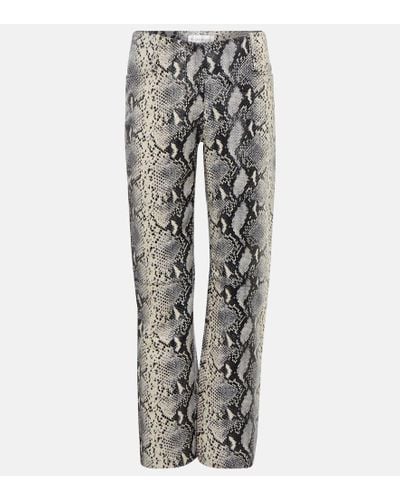 Victoria Beckham Snake-print Straight Leather Pants - Gray