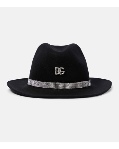 Dolce & Gabbana Dg Embellished Virgin Wool Felt Hat - Black