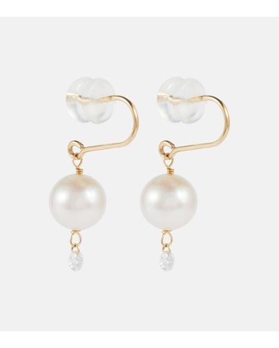 PERSÉE 18kt Gold Pearl Drop Earrings With Diamond - White